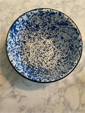 Vintage Granite Ware enamelware cobalt blue splatter bowl 8.5”